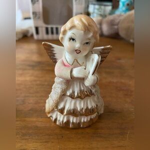 Vintage Porcelain Christmas Angel holding Harp